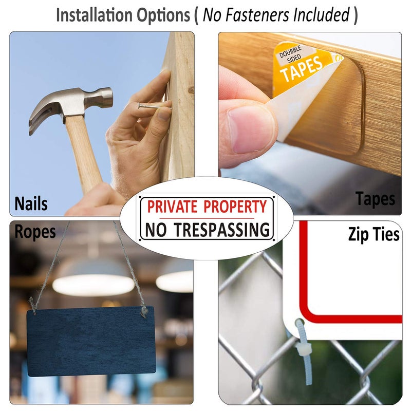 i-CowFun (4 Pack) Metal No Trespassing Signs Private Property, 10" x 3.5" Heavy-duty Aluminum Private Property Keep Out Signs Outdoor, Do Not Trespass, Rust-free, Weather-resistant - Image 5